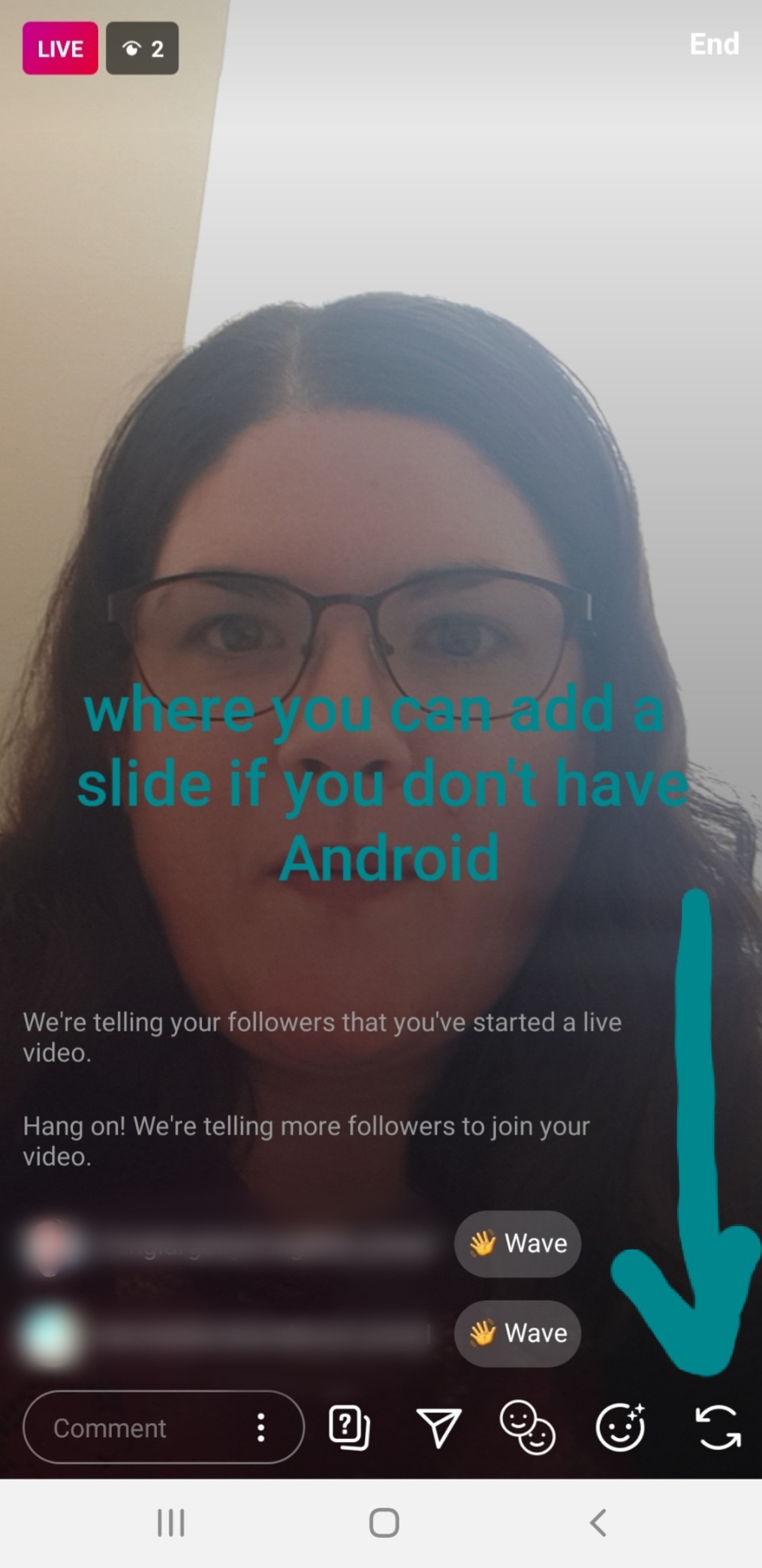 Screenshot-taken-during-an-IG-Live-for-Writers-Instagram-Live-for-writers-susan-shiney-pointing-to-the-area-that-Android-is-different-than-an-iphone